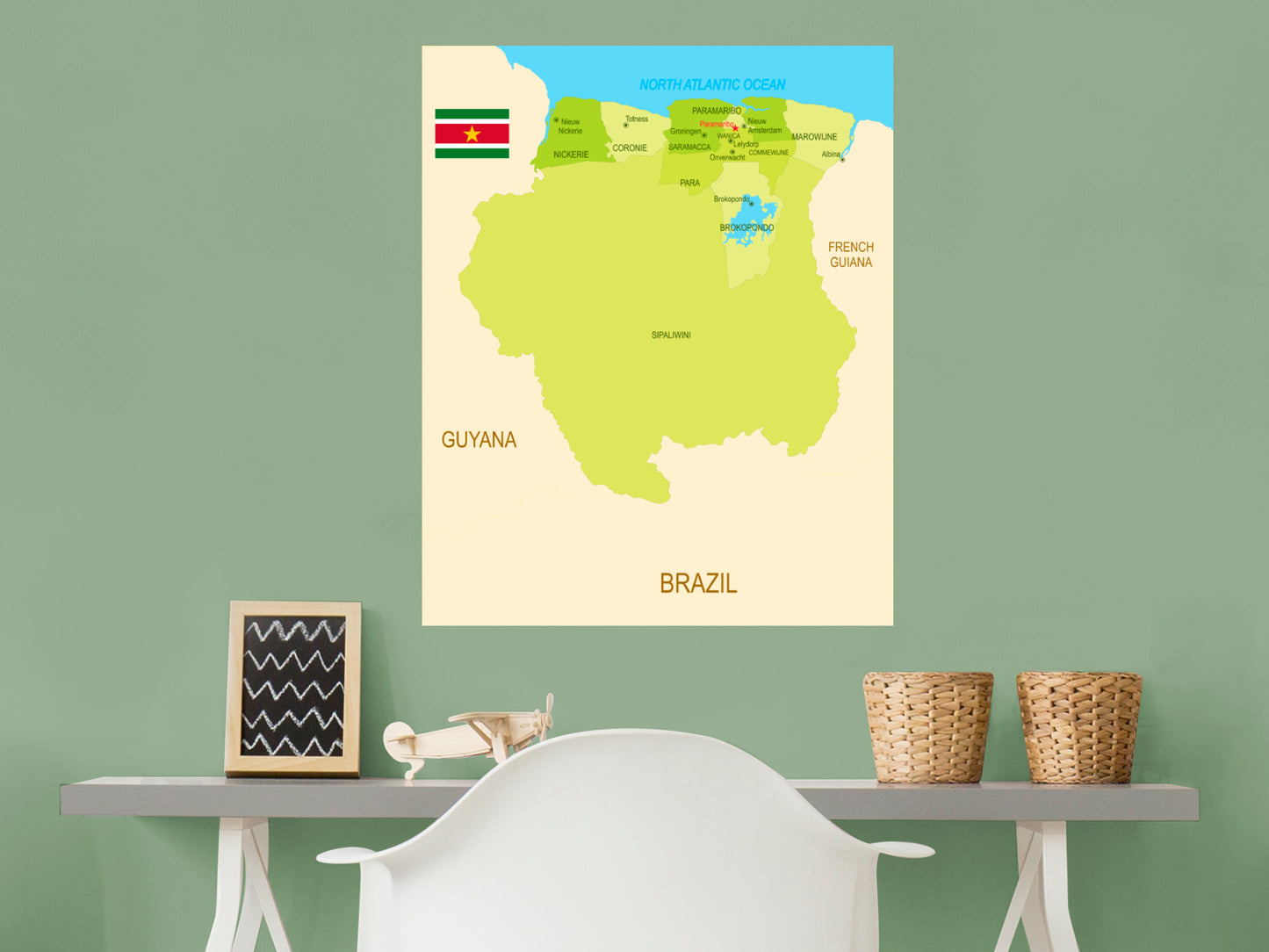 Maps of South America: Suriname Mural        -   Removable     Adhesive Decal