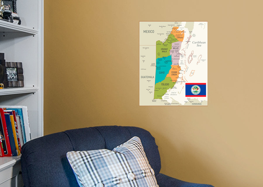 Maps of North America: Belize Mural        -   Removable Wall   Adhesive Decal