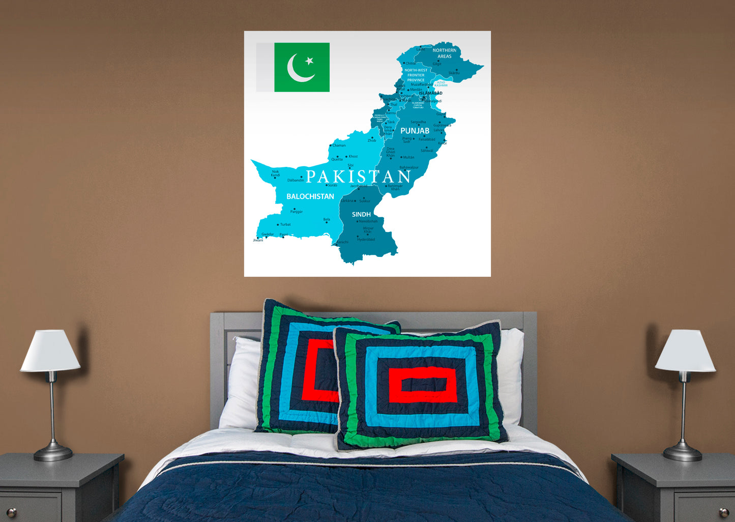 Maps of Asia: Pakistan Mural        -   Removable Wall   Adhesive Decal