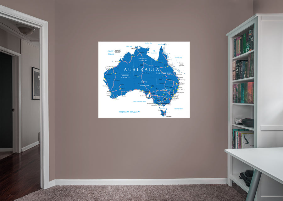 Maps: Australia Blue Mural        -   Removable Wall   Adhesive Decal