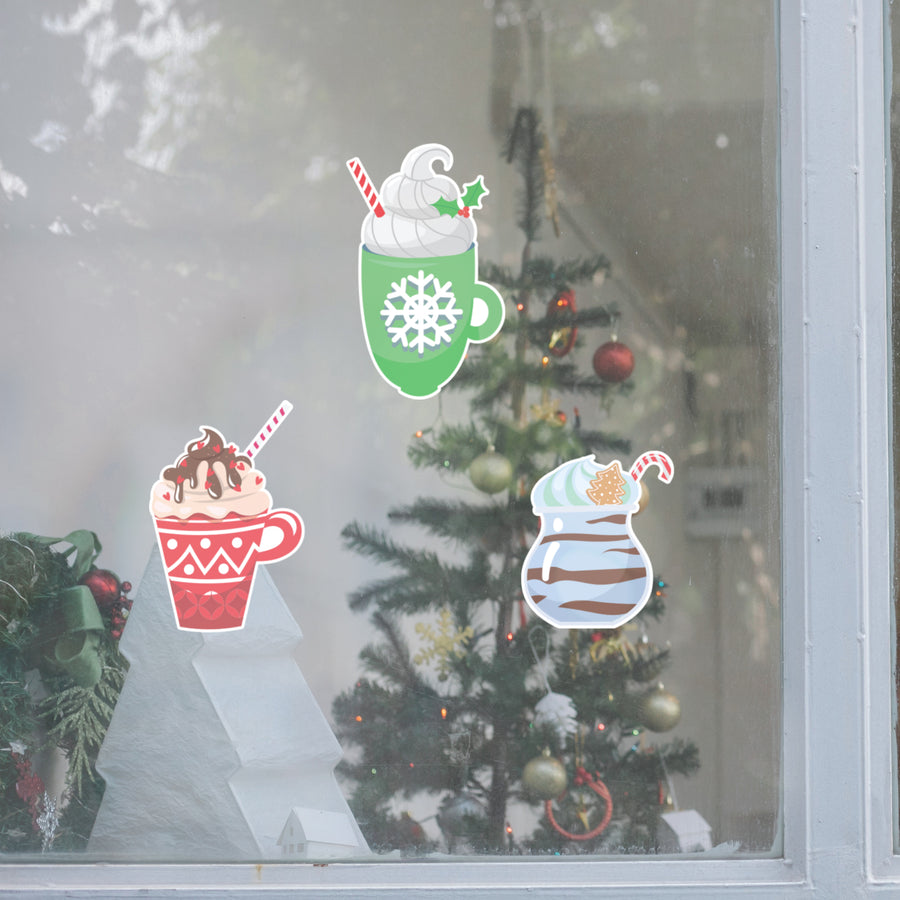 Christmas: Hot Drinks Window Clings - Removable Window Static Decal