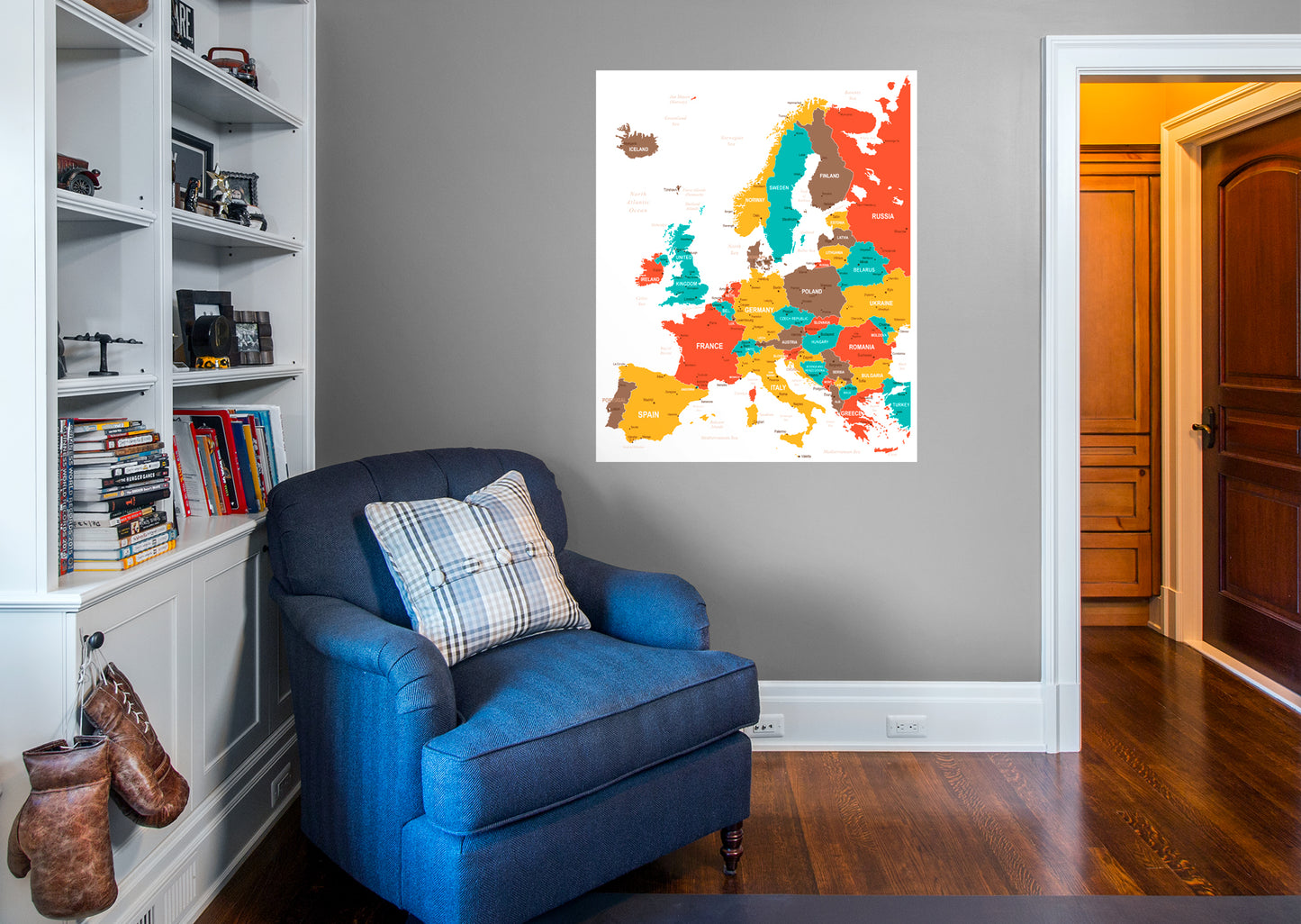 Maps: Europe Color Block Mural - Removable Wall Adhesive Wall Decal XL