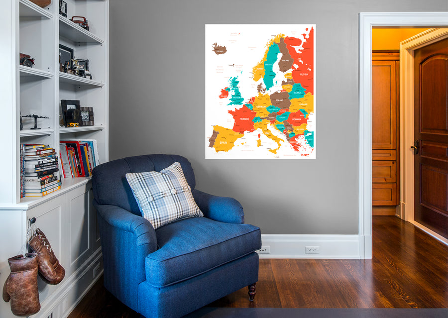 Maps: Europe Color Block Mural        -   Removable Wall   Adhesive Decal