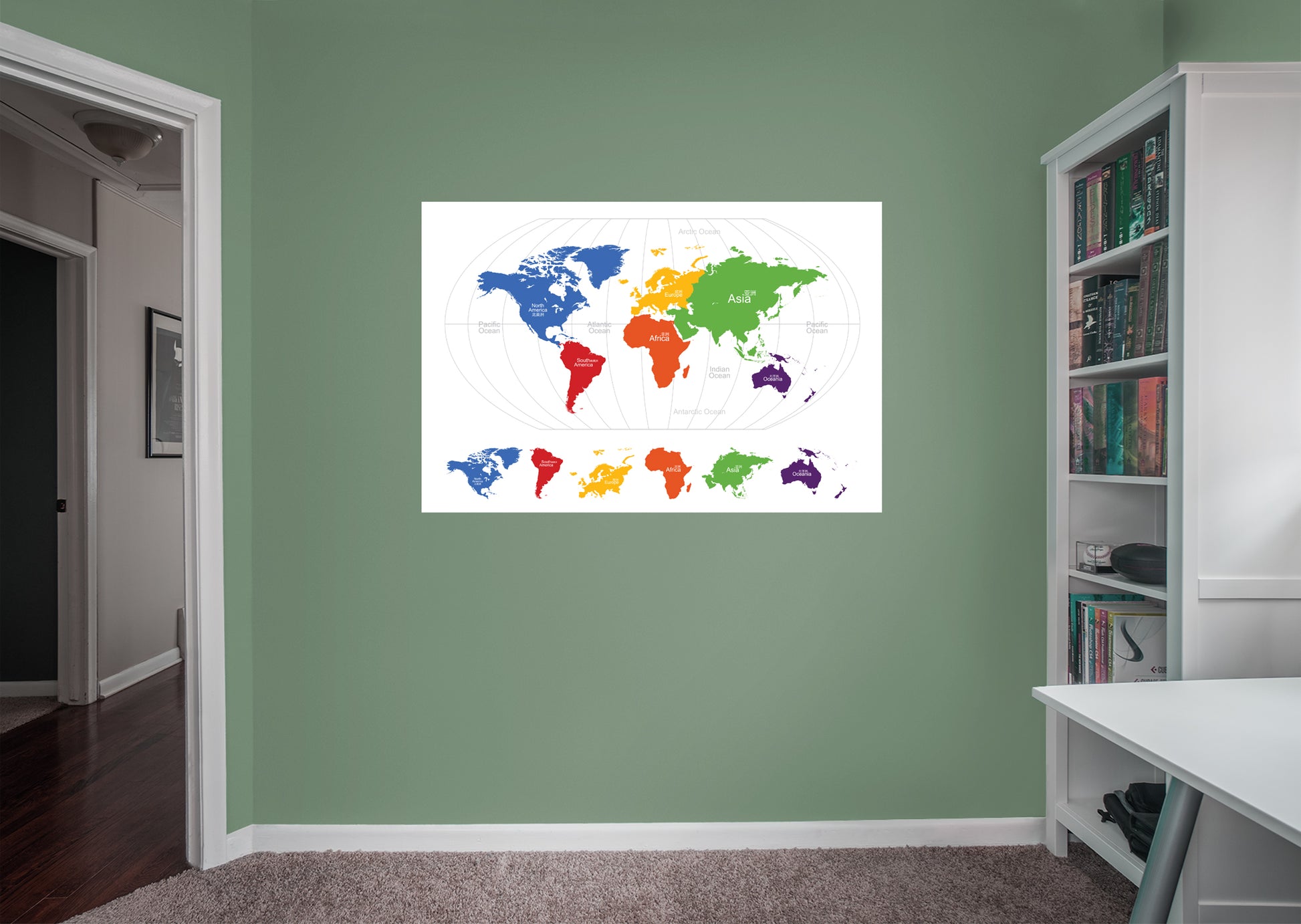 World Maps: World Map on Globe Mural - Removable Wall Adhesive Wall Decal Large