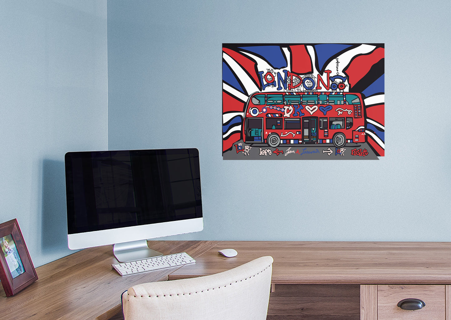 Dream Big Art:  London Bus Mural        - Officially Licensed Juan de Lascurain Removable Wall   Adhesive Decal