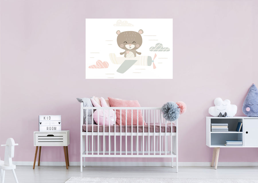 Nursery: Planes Zen Bear Mural        -   Removable Wall   Adhesive Decal