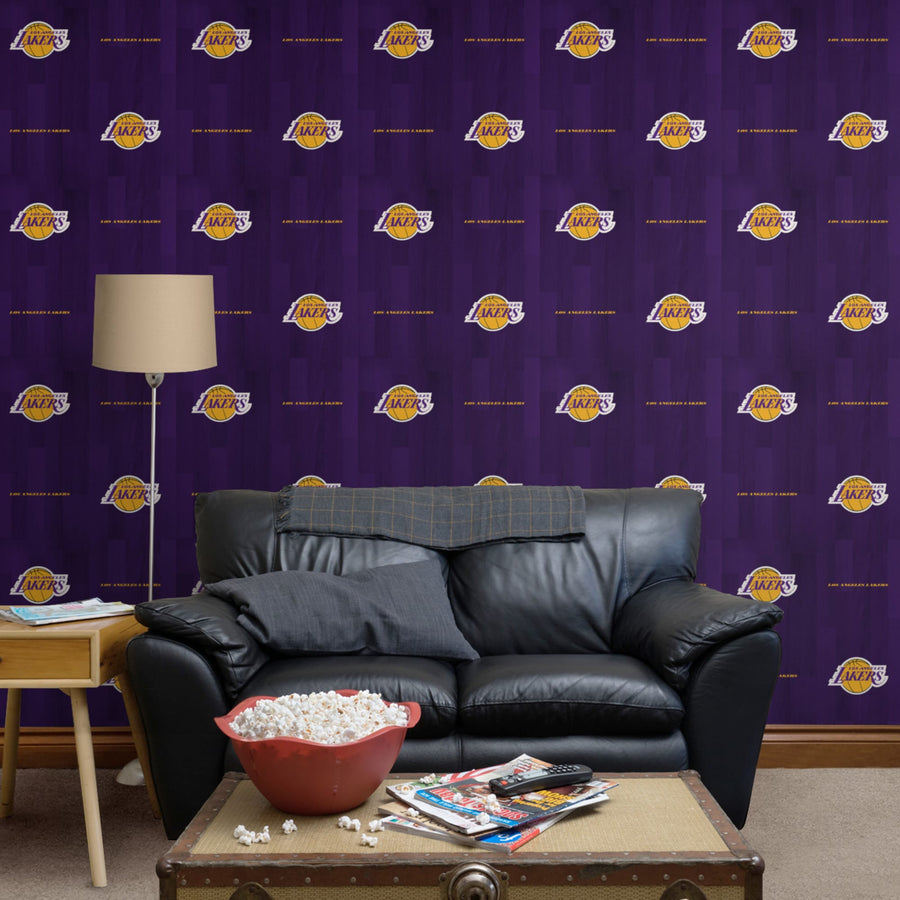 Los Angeles Lakers (Purple) - Hardwood Pattern - Peel & Stick Wallpaper - Official NBA - Reusable Vinyl Wall Decals