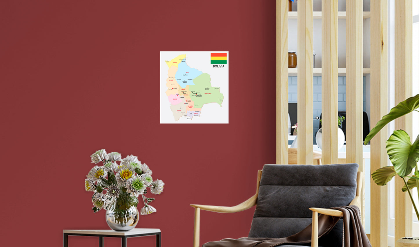 Maps of South America: Bolivia Mural        -   Removable     Adhesive Decal