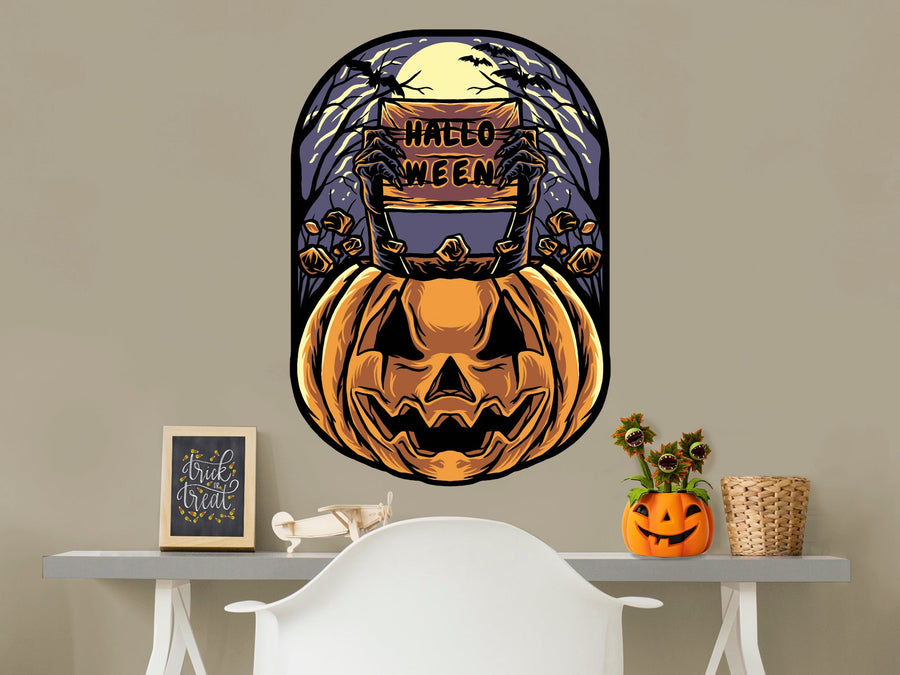 Halloween:  Angry Pumpkin Icon        -   Removable     Adhesive Decal