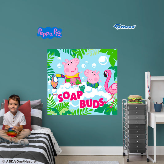 Peppa Pig:  Soap Buds Poster        - Officially Licensed Hasbro Removable     Adhesive Decal