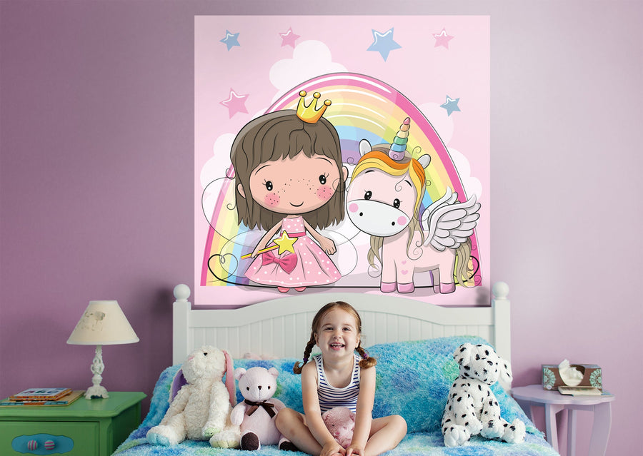 Nursery Princess:  Princess and Unicorn Mural        -   Removable Wall   Adhesive Decal