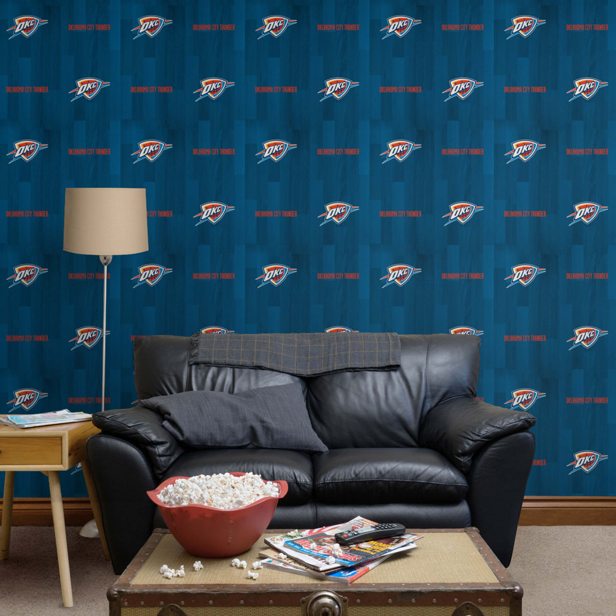 Oklahoma City Thunder (Blue) - Hardwood Pattern - Peel & Stick Wallpap ...