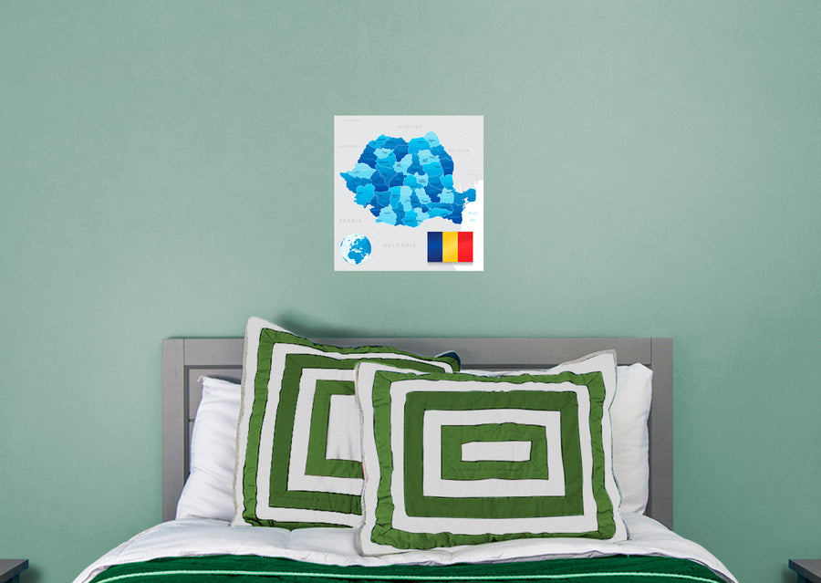 Maps of Europe: Romania Mural        -   Removable Wall   Adhesive Decal