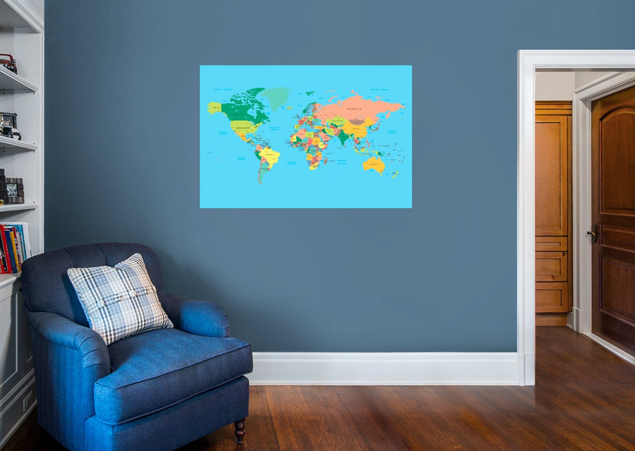 World Maps:  Classic World Map Mural        -   Removable Wall   Adhesive Decal