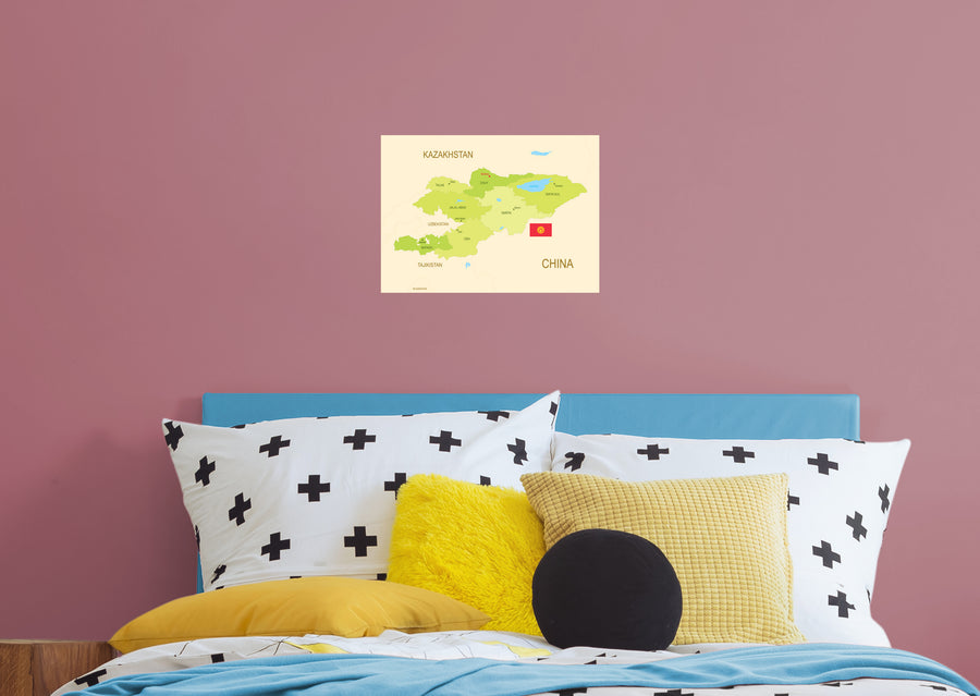 Maps of Asia: Kyrgyzstan Mural        -   Removable Wall   Adhesive Decal