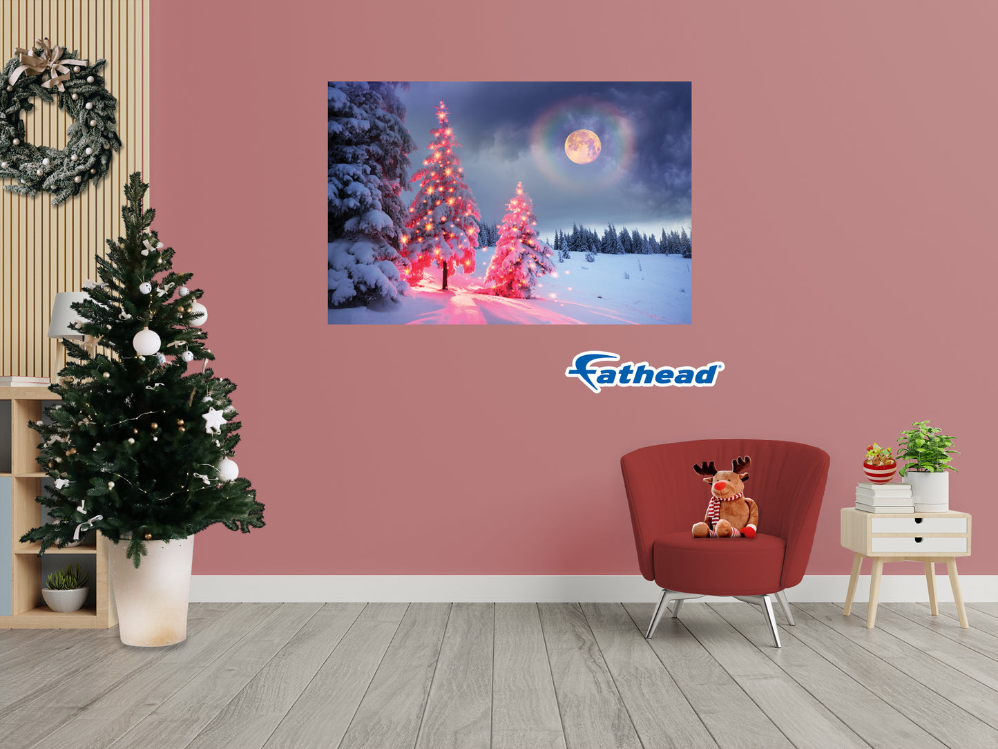 Christmas:  Two Red Trees Poster        -   Removable     Adhesive Decal