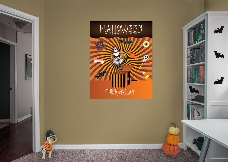 Halloween: Clown in the Box Mural        -   Removable Wall   Adhesive Decal