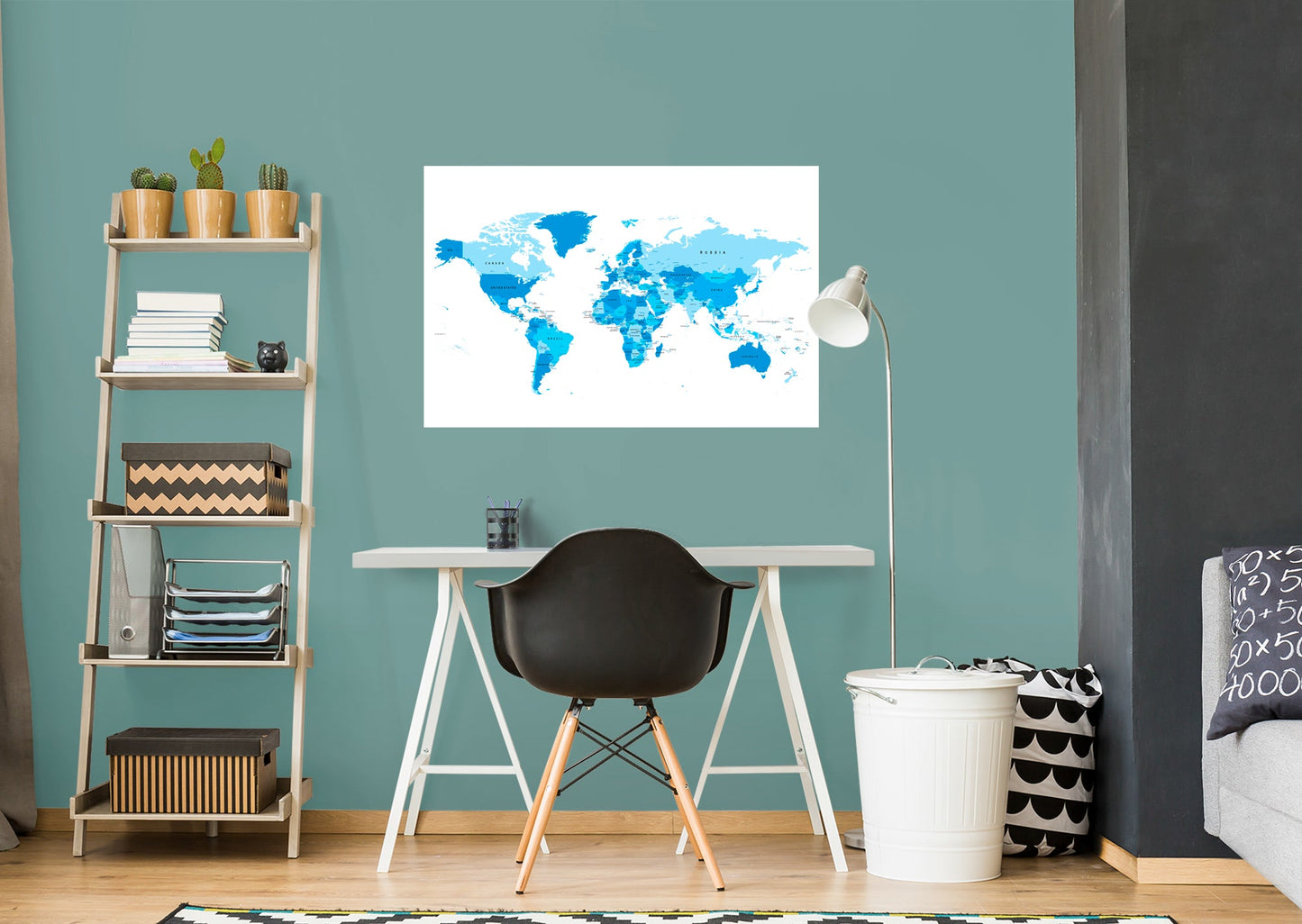 World Maps:  Blue Complex Map Mural        -   Removable Wall   Adhesive Decal