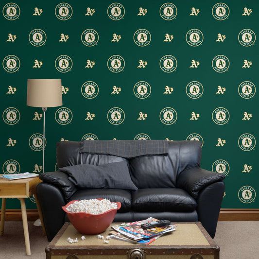 Oakland Athletics (Green): Logo Pattern - Officially Licensed MLB Peel & Stick Wallpaper