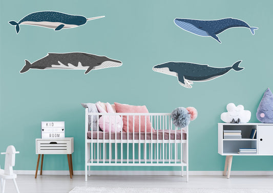 Nursery:  Whales Collection        -   Removable Wall   Adhesive Decal