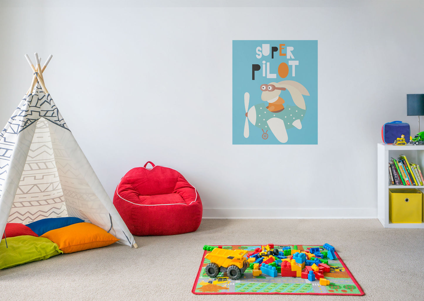 Nursery: Planes Super Pilot Mural        -   Removable Wall   Adhesive Decal
