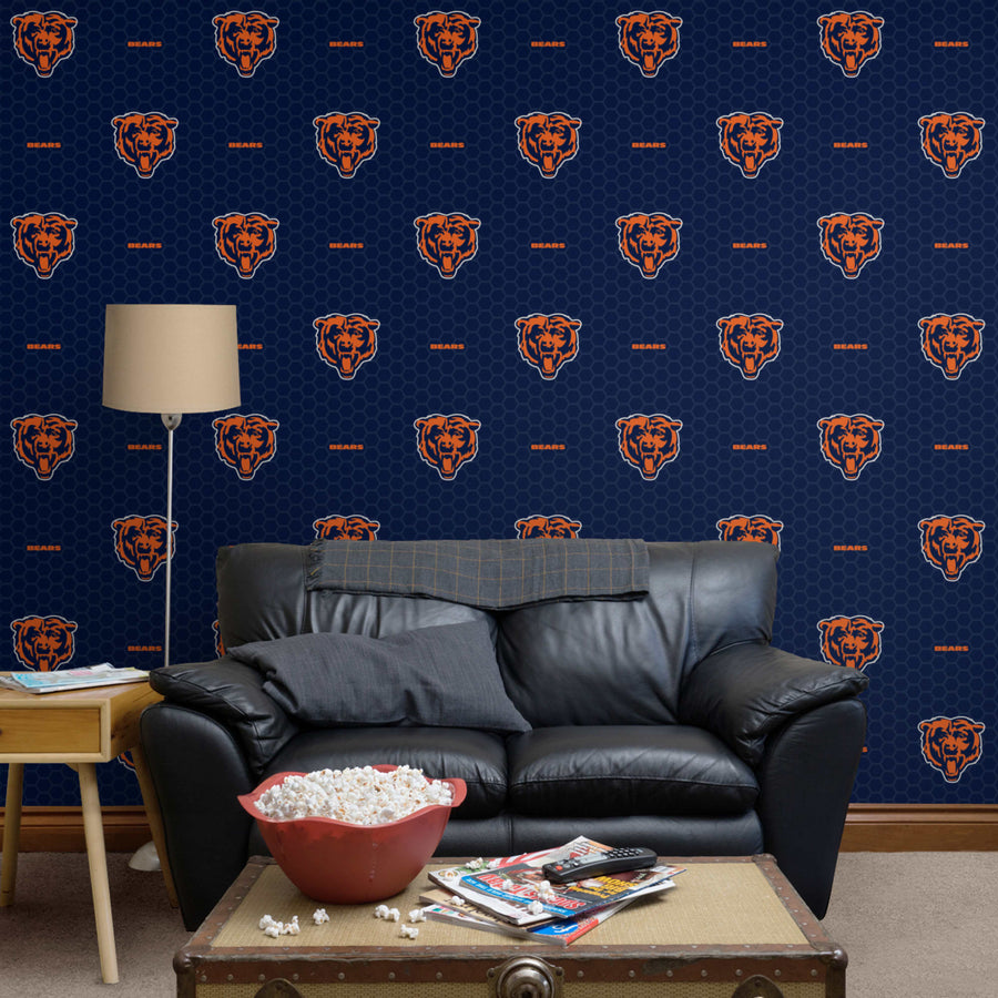 Chicago Bears (Blue) - Logo Pattern - Peel & Stick Wallpaper - Official NFL - Reusable Vinyl Wall Decals