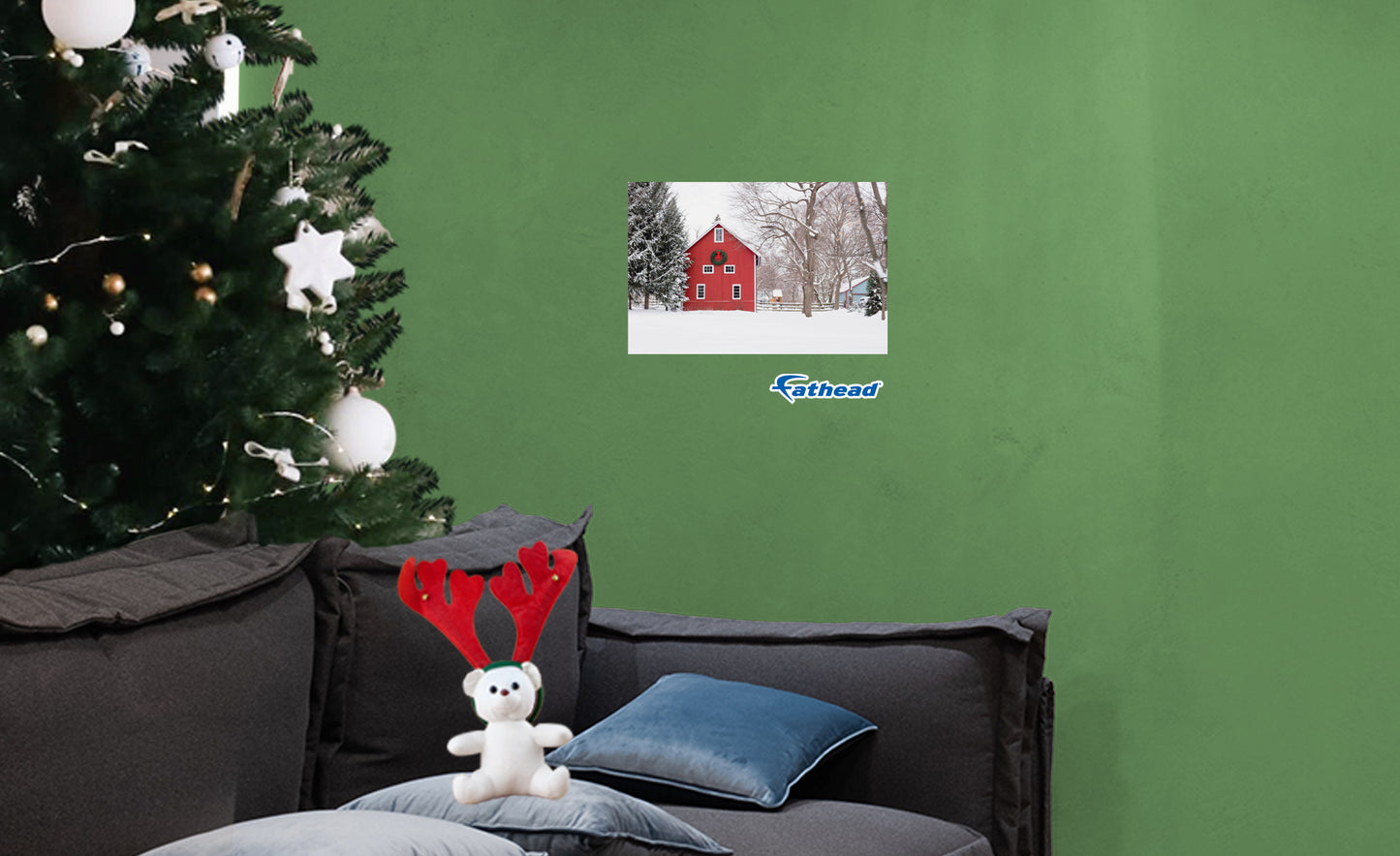 Christmas:  Red Cottage Poster        -   Removable     Adhesive Decal