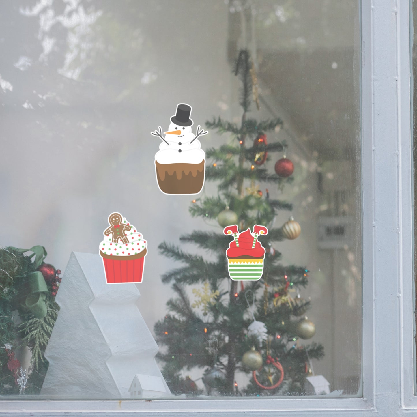 Christmas: Character Muffins Window Clings - Removable Window Static Decal