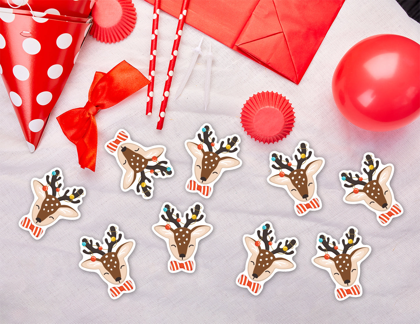 Sheet of 9 - Holiday:  Festive Reindeer  Minis   Cardstock Cutout  -      Big Head