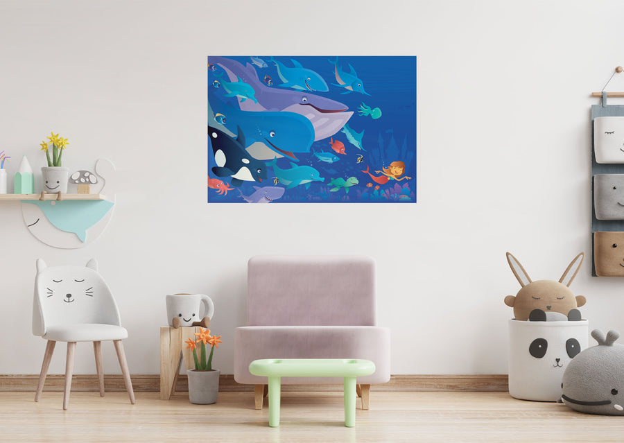Nursery:  Mermaid Mural        -   Removable Wall   Adhesive Decal