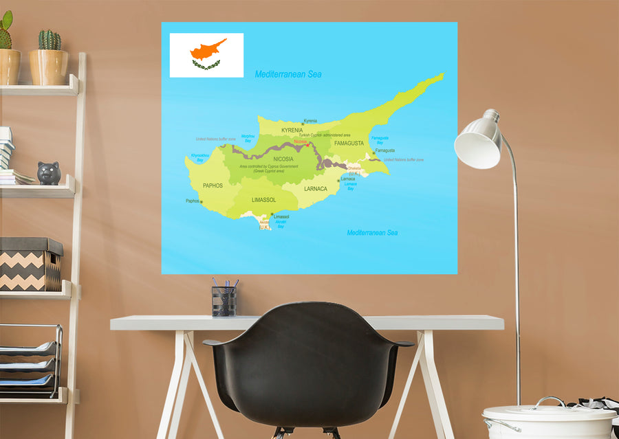 Maps of Europe: Cyprus Mural        -   Removable Wall   Adhesive Decal