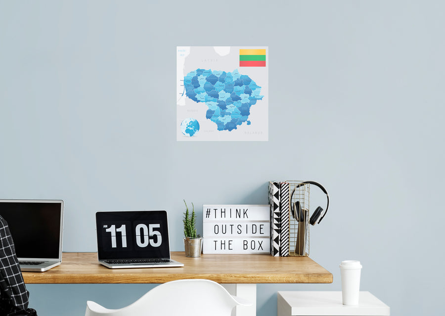 Maps of Europe: Lithuania Mural        -   Removable Wall   Adhesive Decal
