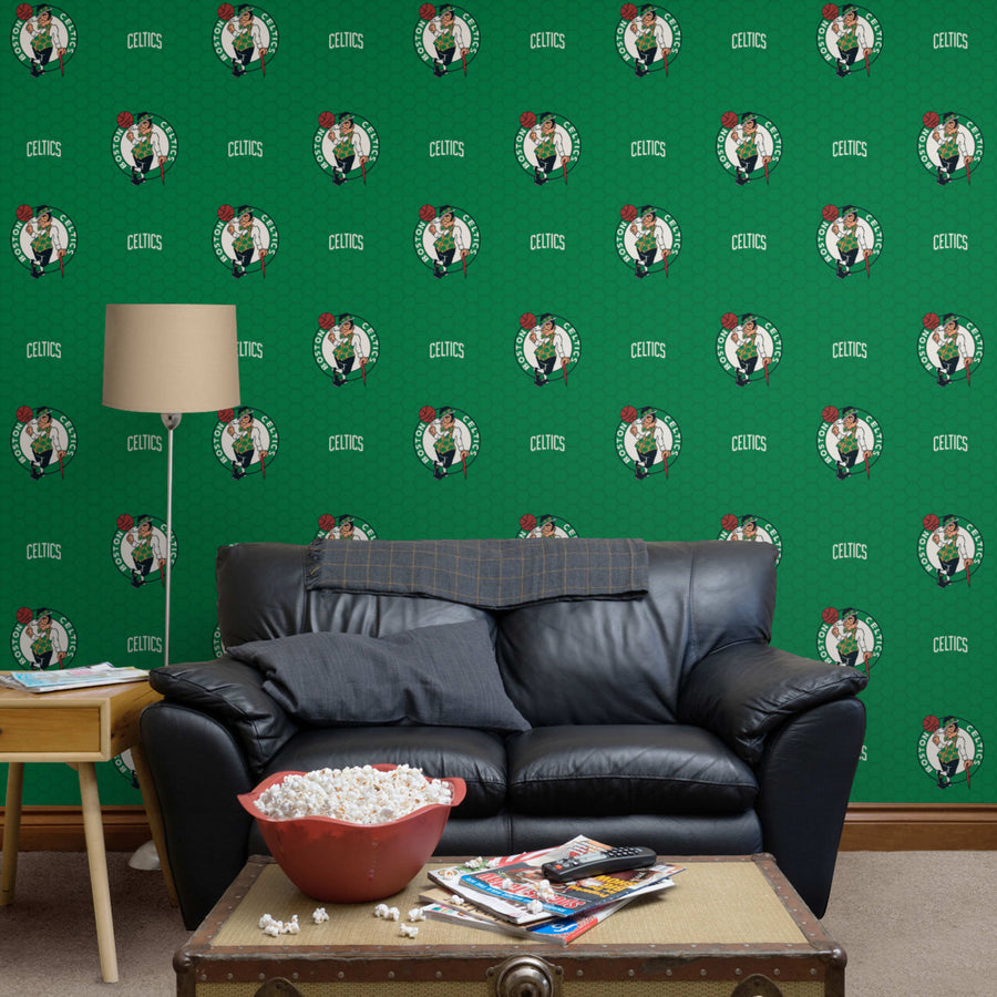 Boston Celtics (Green) - Logo Pattern - Peel & Stick Wallpaper - Official NBA - Reusable Vinyl Wall Decals