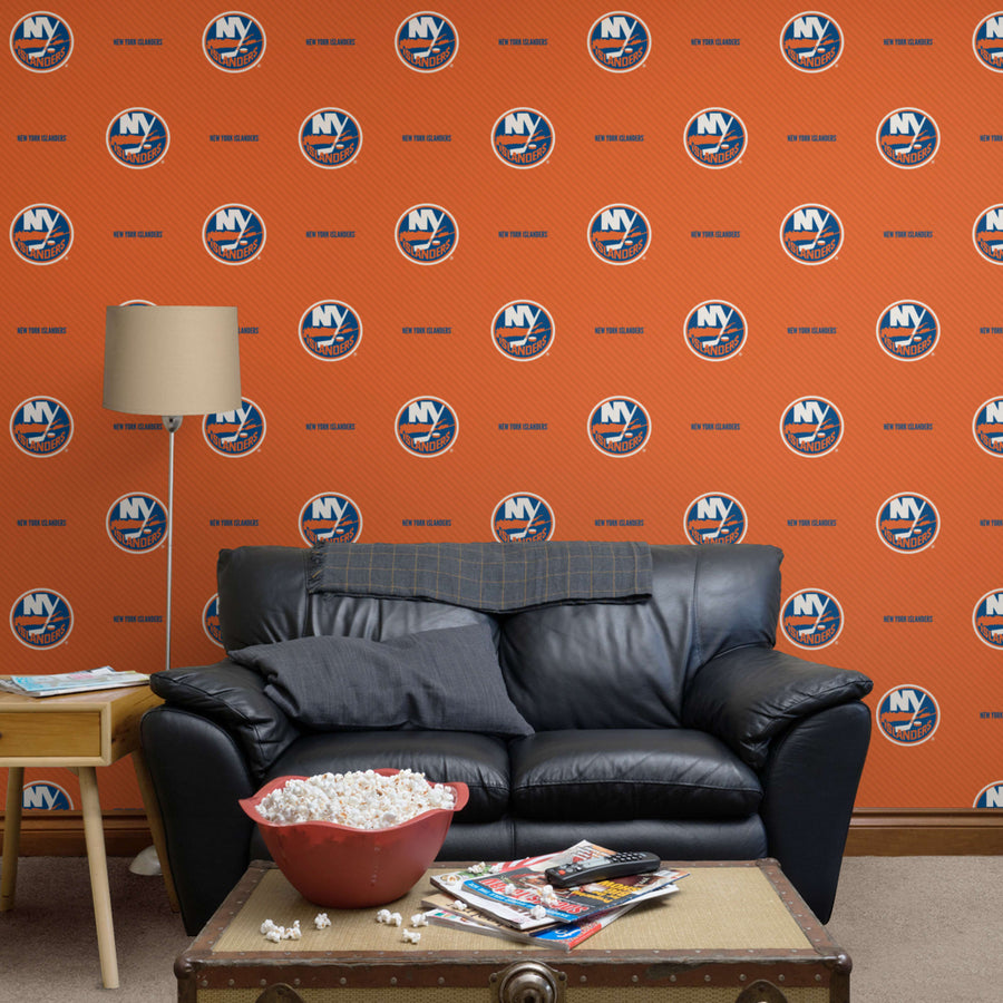 New York Islanders (Orange) - Stripes Pattern - Peel & Stick Wallpaper - Official NHL - Reusable Vinyl Wall Decals