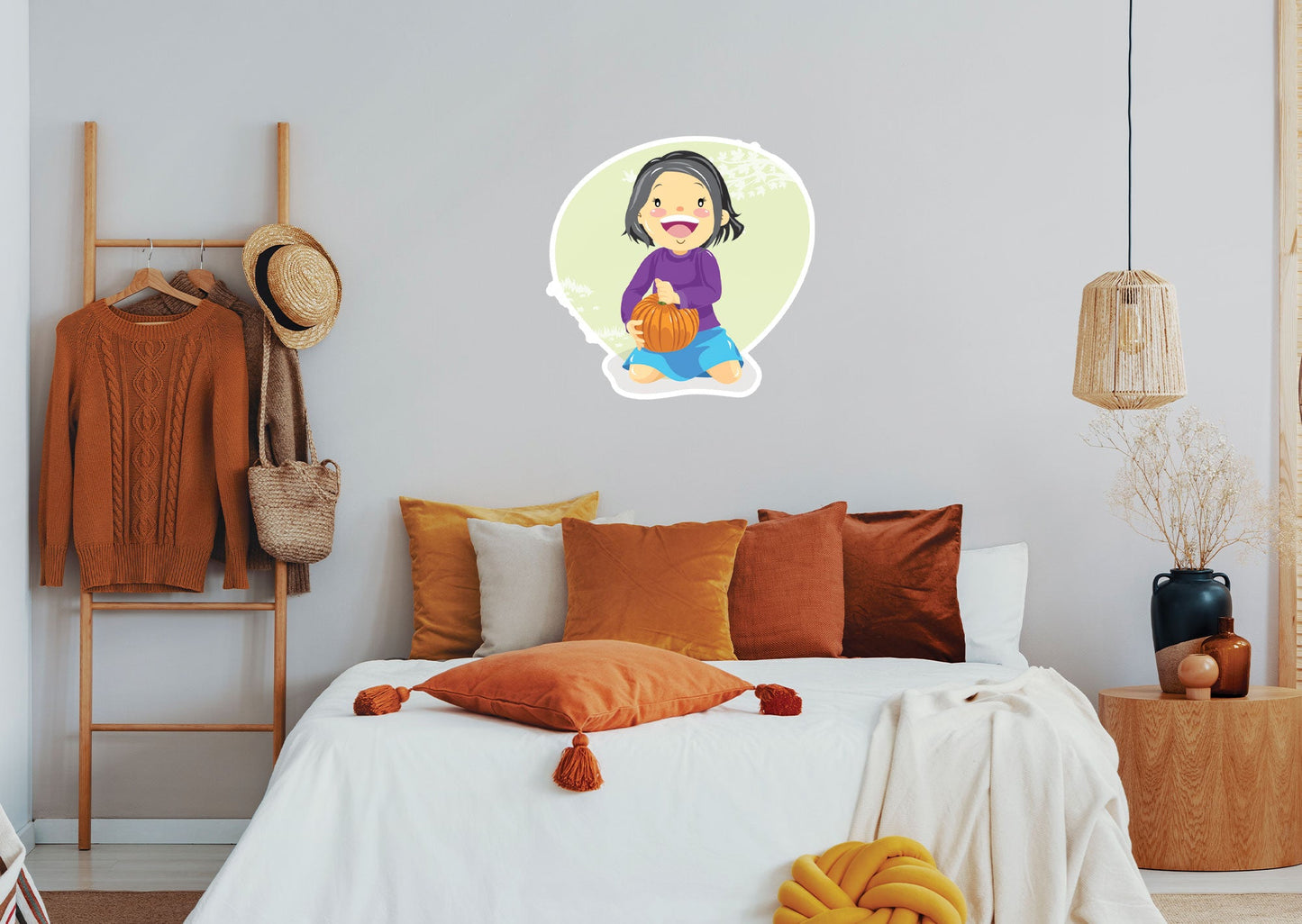 Seasons Decor: Autumn Girl with Pumpkin Icon        -   Removable Wall   Adhesive Decal