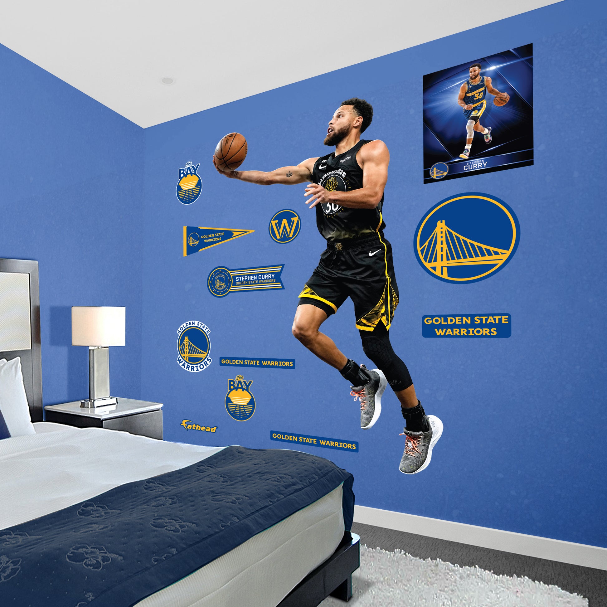 Golden State Warriors: Stephen Curry 2021 Black Jersey - NBA Removable Adhesive Wall Decal Life-Size Athlete +2 Wall Decals 34W x 78H