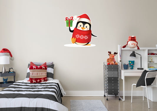 Christmas: Penguin with Red Sweater Die-Cut Character        -   Removable     Adhesive Decal