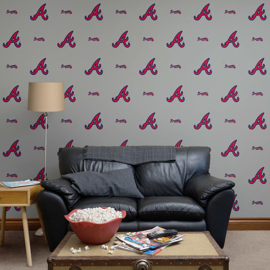 Atlanta Braves (Red) - Logo Pattern - Peel & Stick Wallpaper - Official MLB - Reusable Vinyl Wall Decals