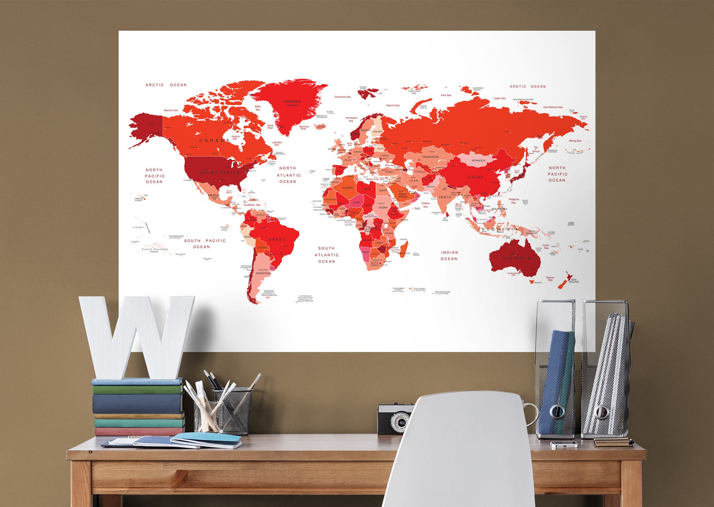 World Maps:  Map with Earth Globe Mural        -   Removable Wall   Adhesive Decal