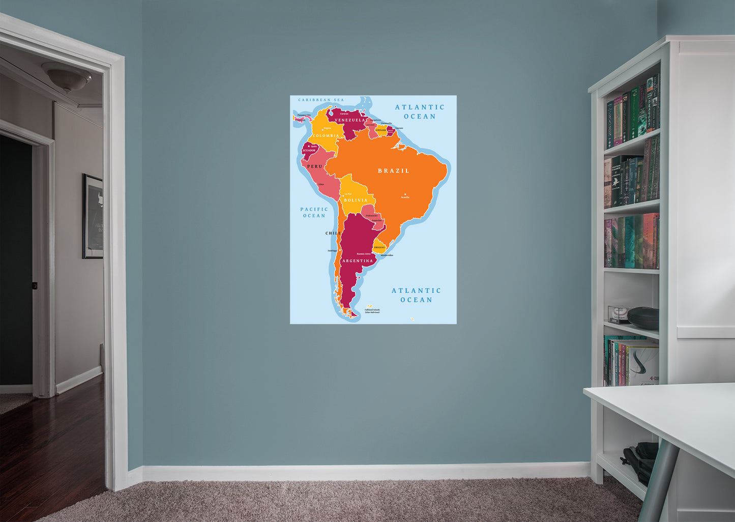 Maps: South America Color Block Mural        -   Removable Wall   Adhesive Decal