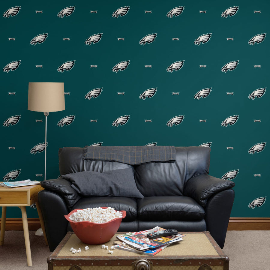 Philadelphia Eagles (Green) - Line Pattern - Peel & Stick Wallpaper - Official NFL - Reusable Vinyl Wall Decals