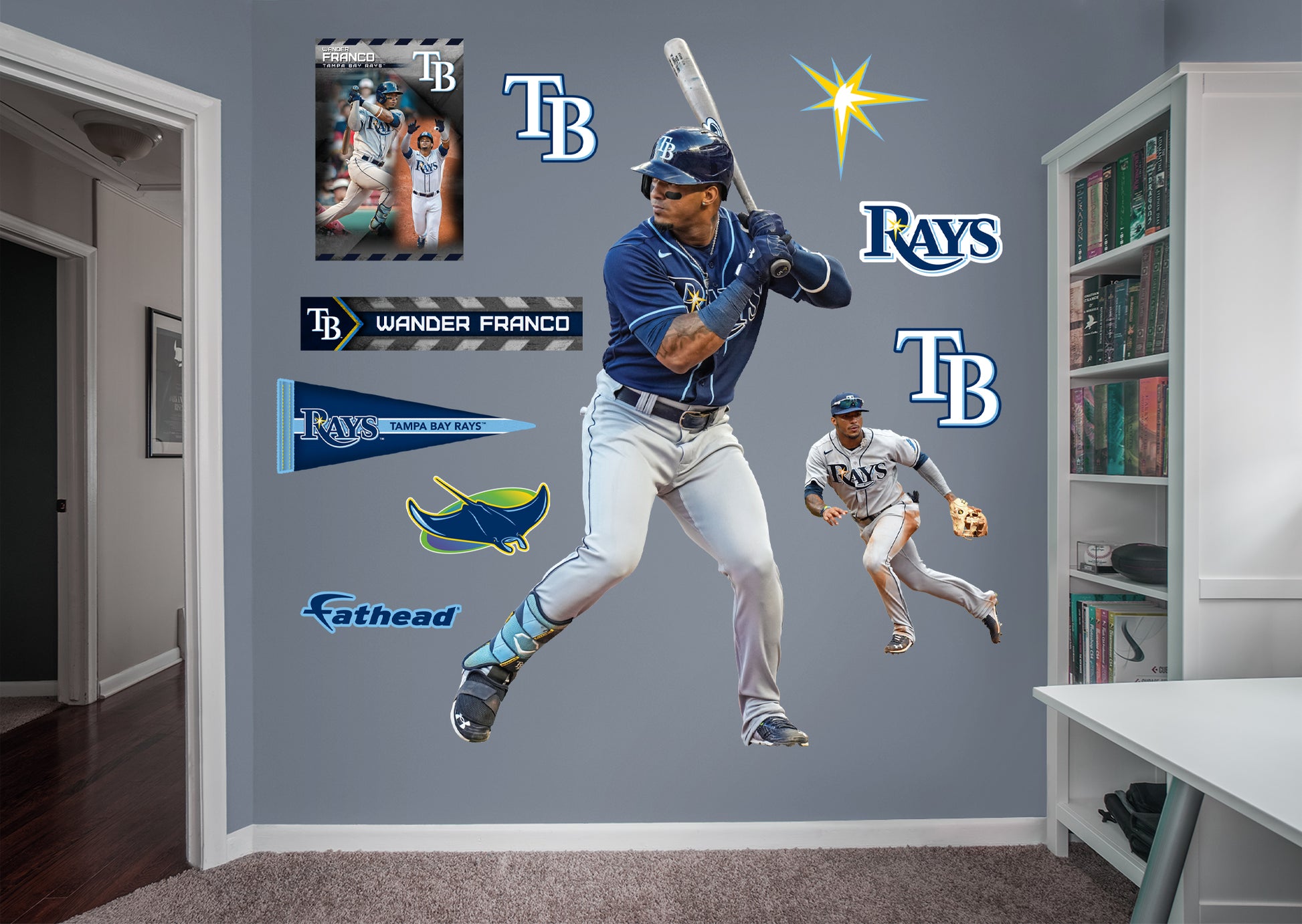 Tampa Bay Rays: Wander Franco 2021 - MLB Removable Adhesive Wall Decal Giant Athlete +2 Wall Decals 26'W x 51'H