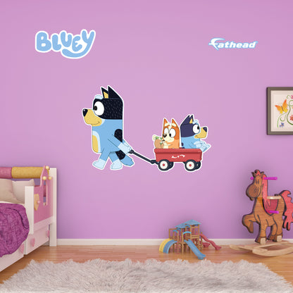 Bluey: Bandit, Bluey, Bingo Wagon Ride Icon        - Officially Licensed BBC Removable     Adhesive Decal