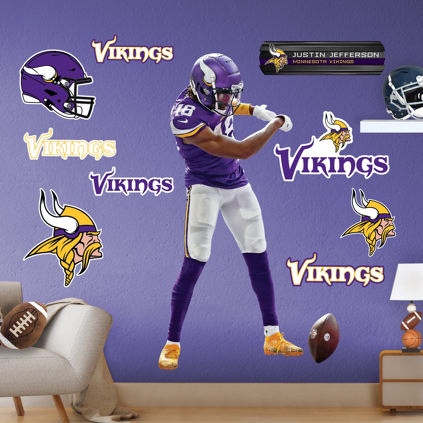 Minnesota Vikings: Justin Jefferson  Ball Spin        - Officially Licensed NFL Removable     Adhesive Decal