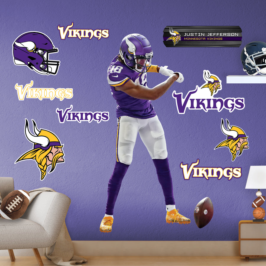 Justin Jefferson - RealBig Ball Spin Collection - Official NFL - Minnesota Vikings - Reusable Vinyl Wall Decals