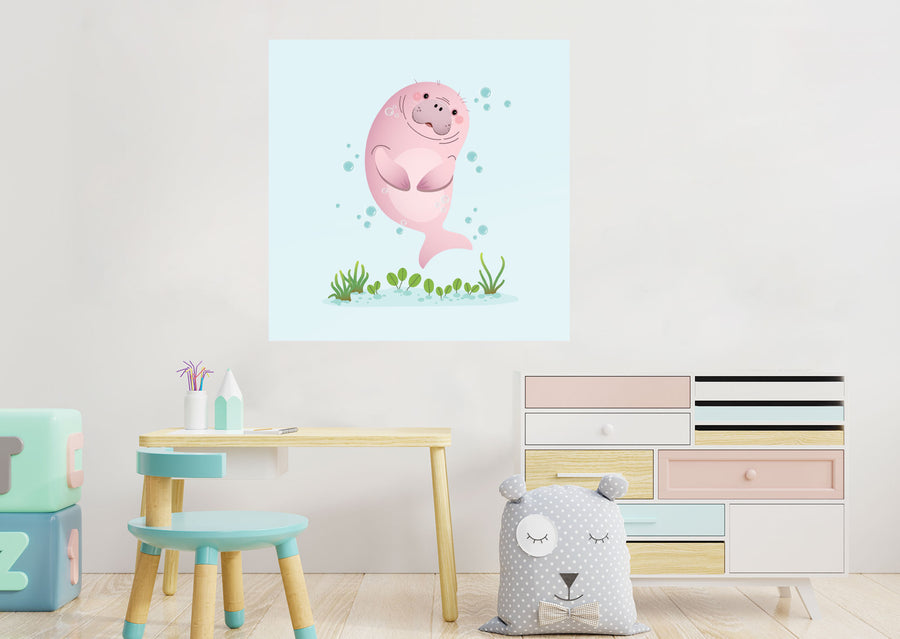 Nursery:  Pink Seal Mural        -   Removable Wall   Adhesive Decal