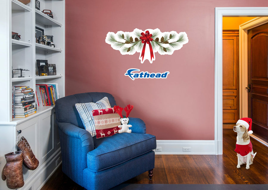 Christmas: Ribbon with Pinecones Icon - Removable Adhesive Decal