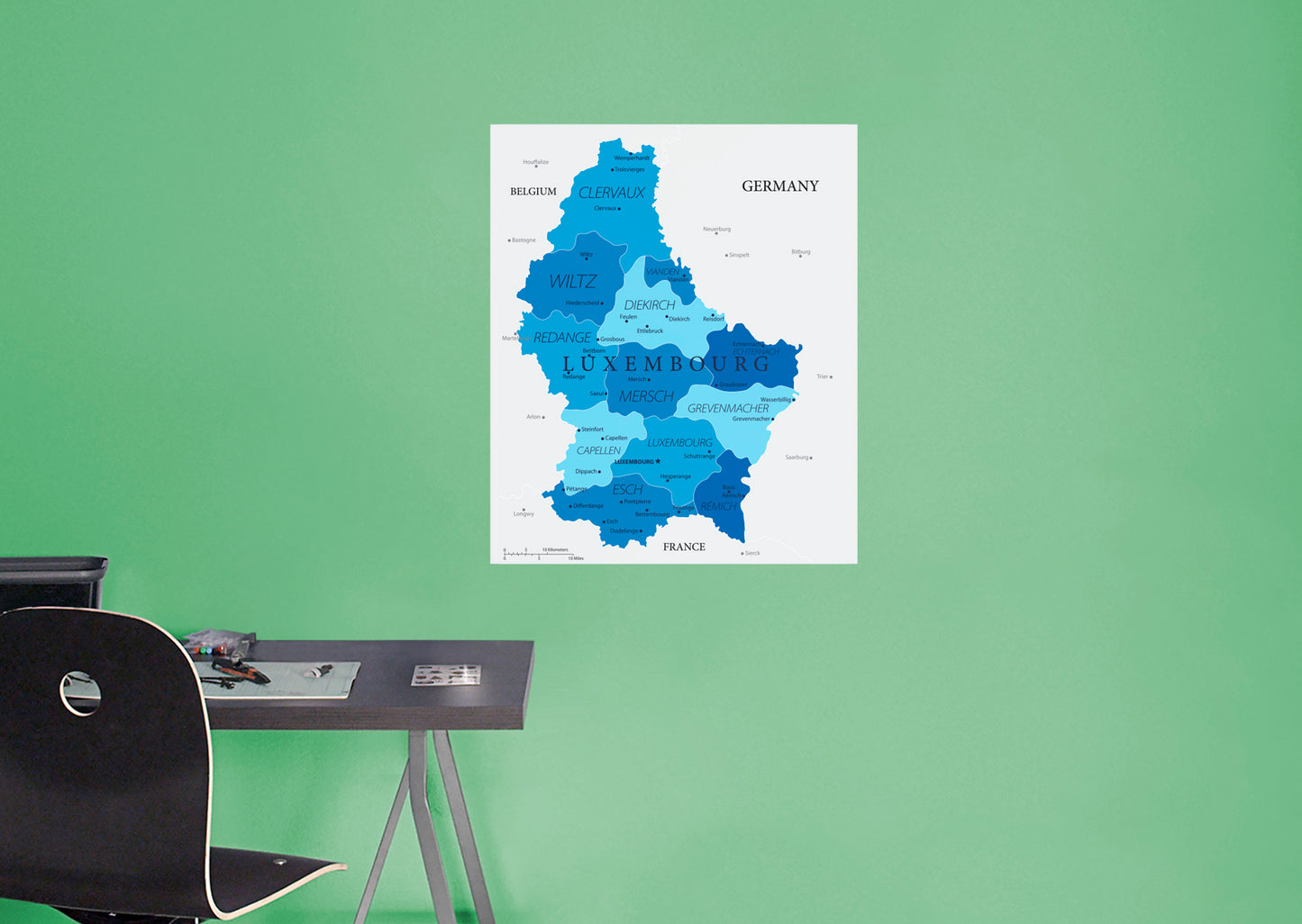 Maps of Europe: Luxembourg Mural        -   Removable Wall   Adhesive Decal