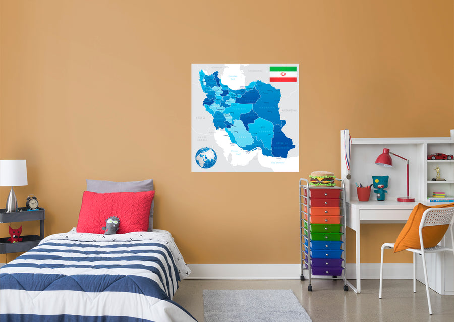 Maps of Asia: Iran Mural        -   Removable Wall   Adhesive Decal