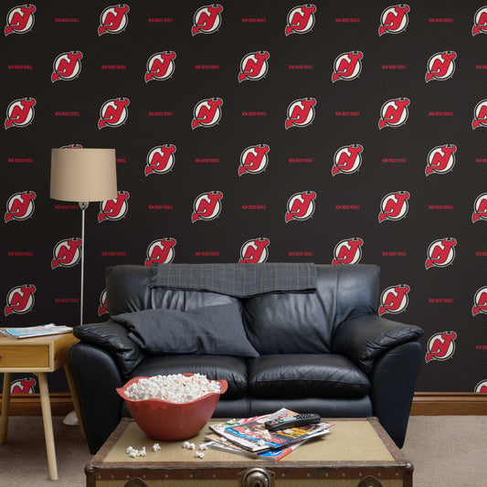 New Jersey Devils (Black): Stripes Pattern - Officially Licensed NHL Peel & Stick Wallpaper